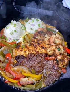 BEEF, CHICKEN AND SHRIMP FAJITAS